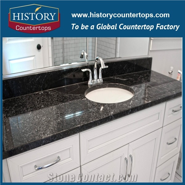 2017best Selling High Polished and Low Price Granite,Black Pearl Granite Bathroom Countertop, Solid Surface and Coustom Vanity Tops
