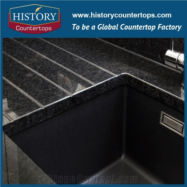 Angola Black Granite Solid Surface Kitchen Tops with Laminated Bullnose Edge, Engineered Stone Countertops for Multi-Family and Hospitality Projects