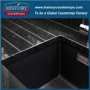 Angola Black Granite Solid Surface Kitchen Tops with Laminated Bullnose Edge, Engineered Stone Countertops for Multi-Family and Hospitality Projects