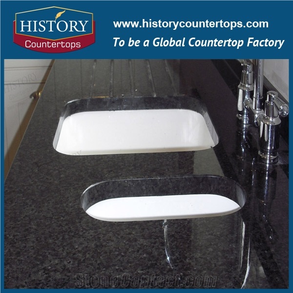 Bathroom Tops Double or Single Sink for Granite, Polished Surface Vanity Tops with Custom Edging for Hospitality and Multi-Family Projects