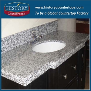 Big White Flower Granite Tops for Bathroom Designs, Single and Double Sinks Vanity Tops with Custom Edging and Custom Size for Hospitality Projects