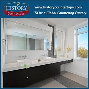 China Hot Sale Engineered Stone White Color Artificial Quartz Stellar Snow Custom Bathroom Vanity Countertop Materials,Polished, Flat Edge, Eased Edge, Beveled Edge