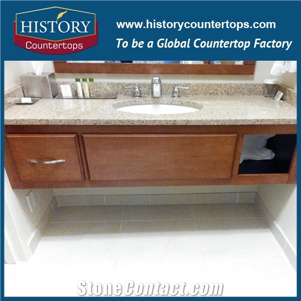 China Navajo White Granite Vanity Tops with Custom Edges Prices, Engineered Stone Bathroom Single and Double Sinks Polished Surface for Multi-Family Projects