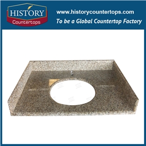 China Yellow Granite Vanity Tops with Single or Double Sinks for Sales, Bathroom Solid Surface Tops with Custom Edges for Hospitality and Multi-Family Projects