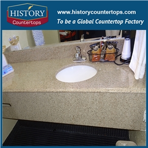 Golden Yellow Stone Vanity Tops Solid Surface, Coast Sand Bathroom Tops with Single or Double Sinks, China G682 Granite Bathroom Tops for Multi-Family and Hospitality Projects