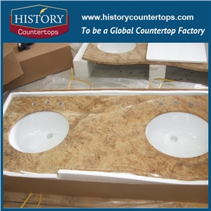 Hot Sale Own Factory Good Price Polished Yellow Granite, Kashmir Golden Solid Surface Granite Bathroom Countertops, Custom Vanity Tops for Sales