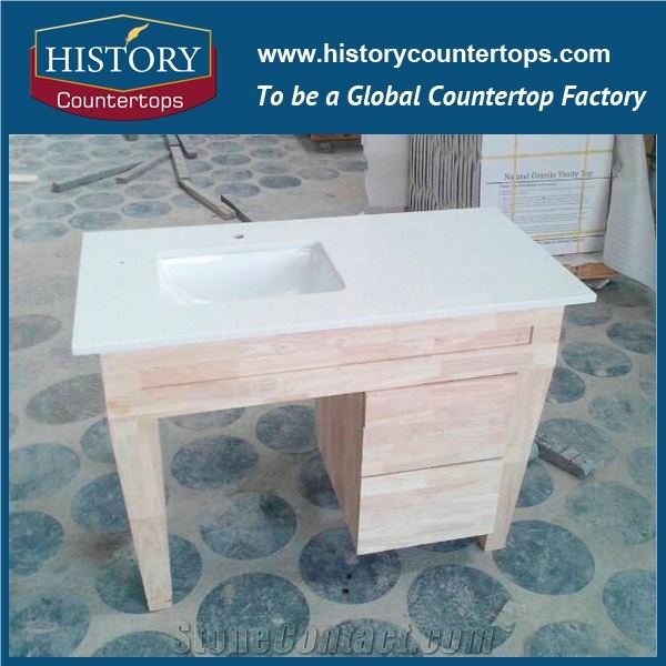 Hotel Engineered Stone Customized Stellar Snow Artificial Quartz Bathroom Countertops,Solid Surface Vanity Tops,White Vanity Tops with Sink