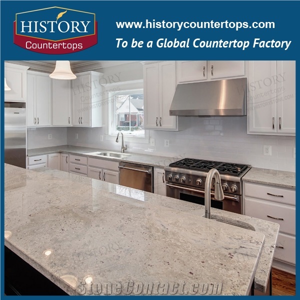 New River White Granite Countertops Polished Surface, Custom Size and Standard Size Kitchen Worktops for Multi-Family and Hospitality Projects