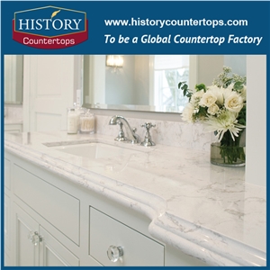 White Quartz Bathroom Tops Single and Double Sinks for Sales, Engineered Artificial Stone Vanityt Tops Solid Polished Surface for Bath Designs