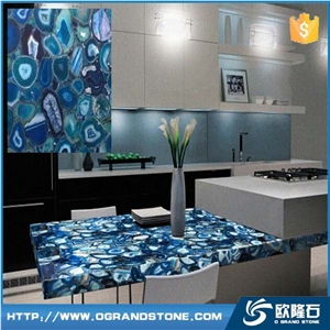 Prefab Semi Precious Stone Blue Agate Kitchen Countertop