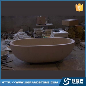 Sunny Beige Cream Marble Oval Bathtub