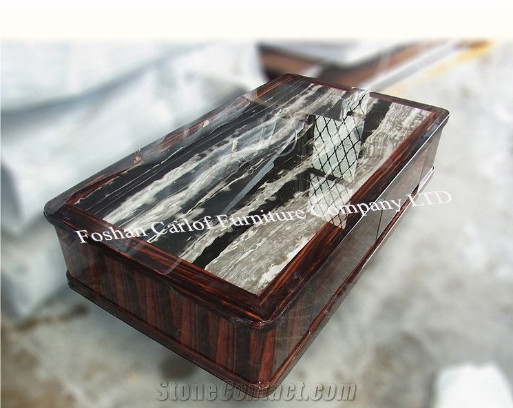 Black Marble Inlay Coffee Table Top Wooden Centre Table