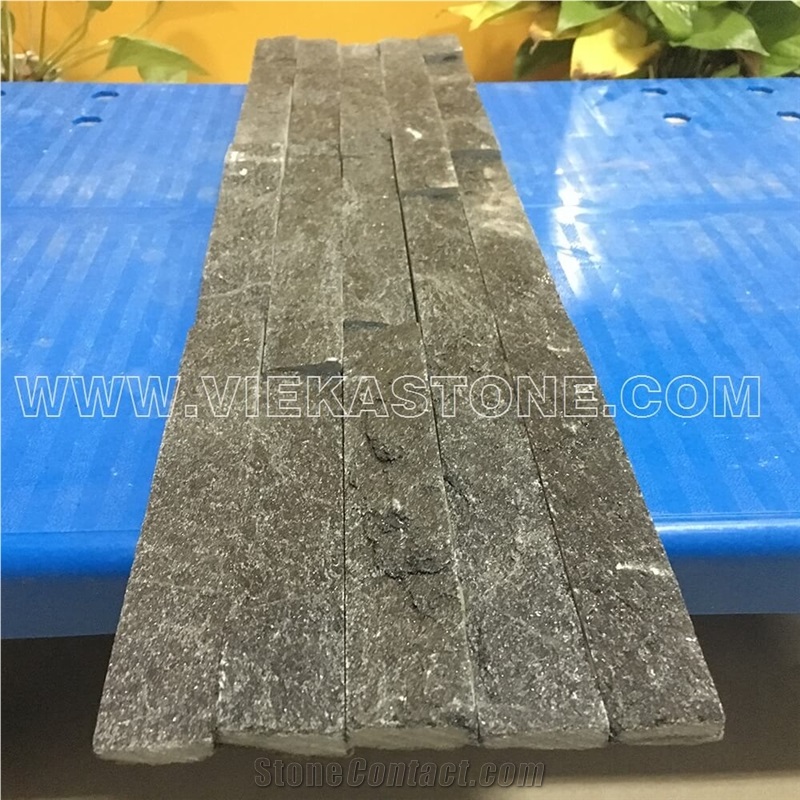 China Black Quartzite Fireplace Stacked Stone Veneer Feature Wall Cladding Panel Ledge Stone Rock Natural Split Face Mosaic Tile Landscaping Building Interior & Exterior Culture Stone 60x15cm