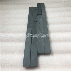 China Black Slate Stacked Stone Veneer Feature Wall Cladding Panel Ledge Stone Split Face Mosaic Tile Landscaping Building Interior & Exterior Decor Natural Culture Stone 40x10cm Z-Shape