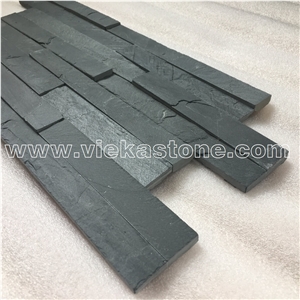 China Black Slate Stacked Stone Veneer Feature Wall Cladding Panel Ledge Stone Split Face Mosaic Tile Landscaping Building Interior & Exterior Decor Natural Culture Stone 40x10cm Z-Shape