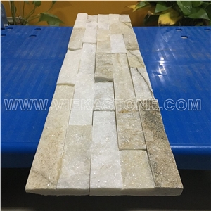 China Cream White Quartzite Fireplace Stacked Stone Veneer Feature Wall Cladding Panel Ledge Stone Rock Natural Split Face Mosaic Tile Landscaping Building Interior & Exterior Culture Stone 60x15cm