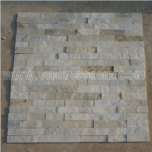 China Cream White Quartzite Fireplace Stacked Stone Veneer Feature Wall Cladding Panel Ledge Stone Rock Natural Split Face Mosaic Tile Landscaping Building Interior & Exterior Culture Stone 60x15cm