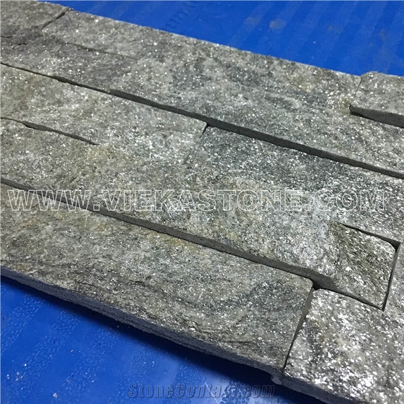 China Green Quartzite Fireplace Stacked Stone Veneer Feature Wall Cladding Panel Ledge Stone Rock Natural Split Face Mosaic Tile Landscaping Building Interior & Exterior Decor Culture Stone 60x15cm