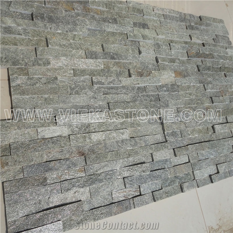 China Green Quartzite Fireplace Stacked Stone Veneer Feature Wall Cladding Panel Ledge Stone Rock Natural Split Face Mosaic Tile Landscaping Building Interior & Exterior Decor Culture Stone 60x15cm