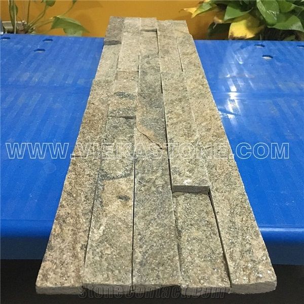 China Grey Quartzite Fireplace Stacked Stone Veneer Feature Wall