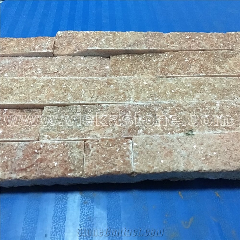 China Rosa Peach Quartzite Stacked Stone Veneer Feature Wall Cladding Panel Ledge Stone Rock Natural Split Face Mosaic Tile Landscaping Building Interior & Exterior Decor Culture Stone 60x15cm