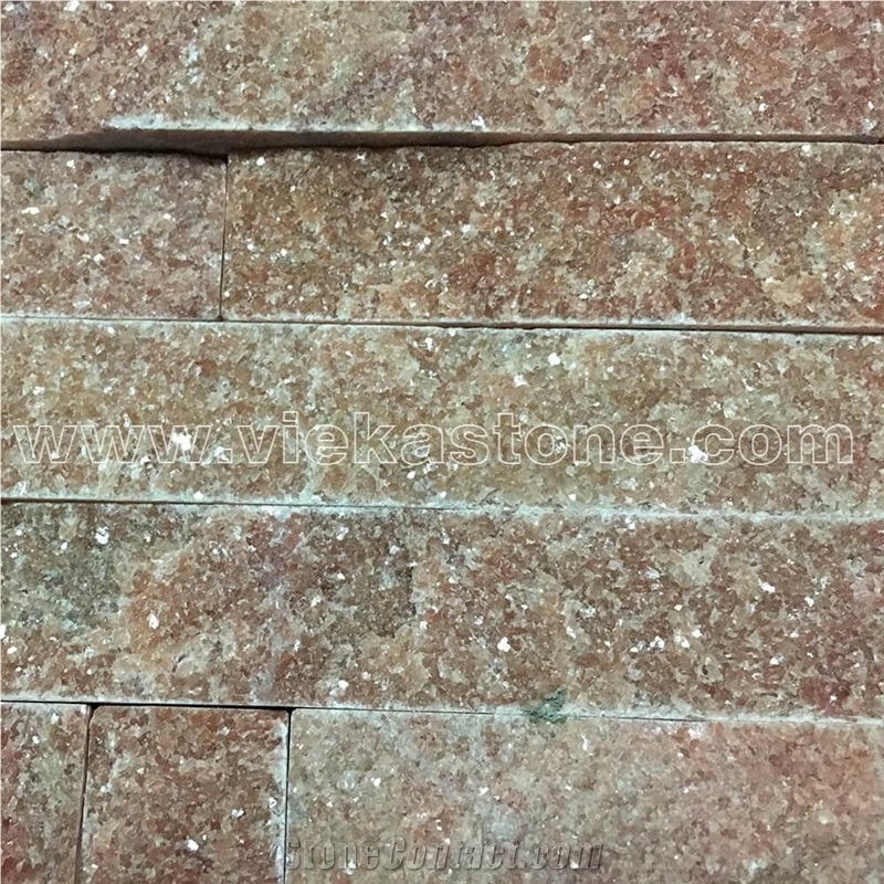 China Rosa Peach Quartzite Stacked Stone Veneer Feature Wall Cladding Panel Ledge Stone Rock Natural Split Face Mosaic Tile Landscaping Building Interior & Exterior Decor Culture Stone 60x15cm