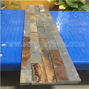 China Rusty Multicolor Slate Fireplace Stacked Stone Veneer Feature Wall Cladding Panel Ledge Stone Rock Natural Split Face Mosaic Tile Landscaping Building Interior & Exterior Culture Stone 60x15cm