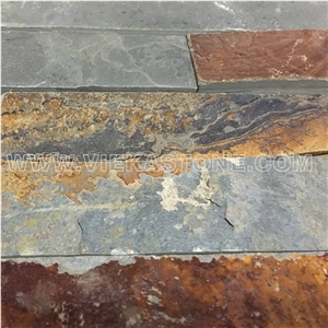 China Rusty Multicolor Slate Fireplace Stacked Stone Veneer Feature Wall Cladding Panel Ledge Stone Rock Natural Split Face Mosaic Tile Landscaping Building Interior & Exterior Culture Stone 60x15cm