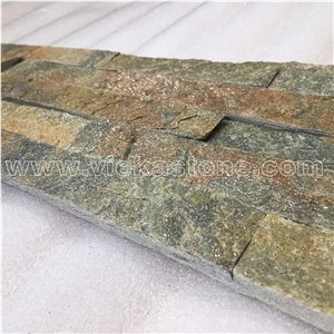 China Rusty Quartzite Fireplace Stacked Stone Veneer Feature Wall Cladding Panel Ledge Stone Rock Split Face Mosaic Tile Landscaping Building Interior & Exterior Decor Natural Culture Stone 60x15cm