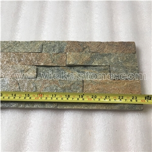 China Rusty Quartzite Fireplace Stacked Stone Veneer Feature Wall Cladding Panel Ledge Stone Rock Split Face Mosaic Tile Landscaping Building Interior & Exterior Decor Natural Culture Stone 60x15cm