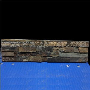 China Rustyslate Brown Ledge Stone Tile Fireplace Stacked Stone Veneer Feature Wall Cladding Panel Rock Natural Split Face Mosaic Landscaping Building Interior & Exterior Culture Stone 60x15cm