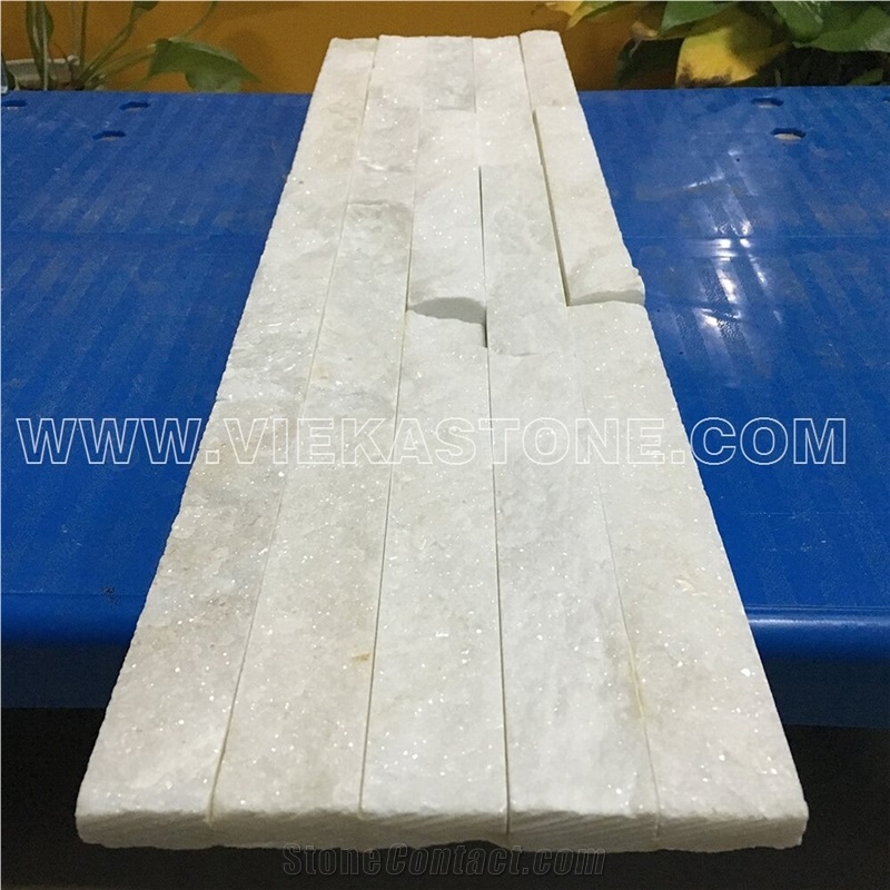 China Snow White Quartzite Fireplace Stacked Stone Veneer Feature Wall Cladding Panel Ledge Stone Rock Natural Split Face Mosaic Tile Landscaping Building Interior & Exterior Culture Stone 60x15cm