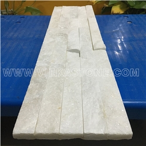 China Snow White Quartzite Fireplace Stacked Stone Veneer Feature Wall Cladding Panel Ledge Stone Rock Natural Split Face Mosaic Tile Landscaping Building Interior & Exterior Culture Stone 60x15cm