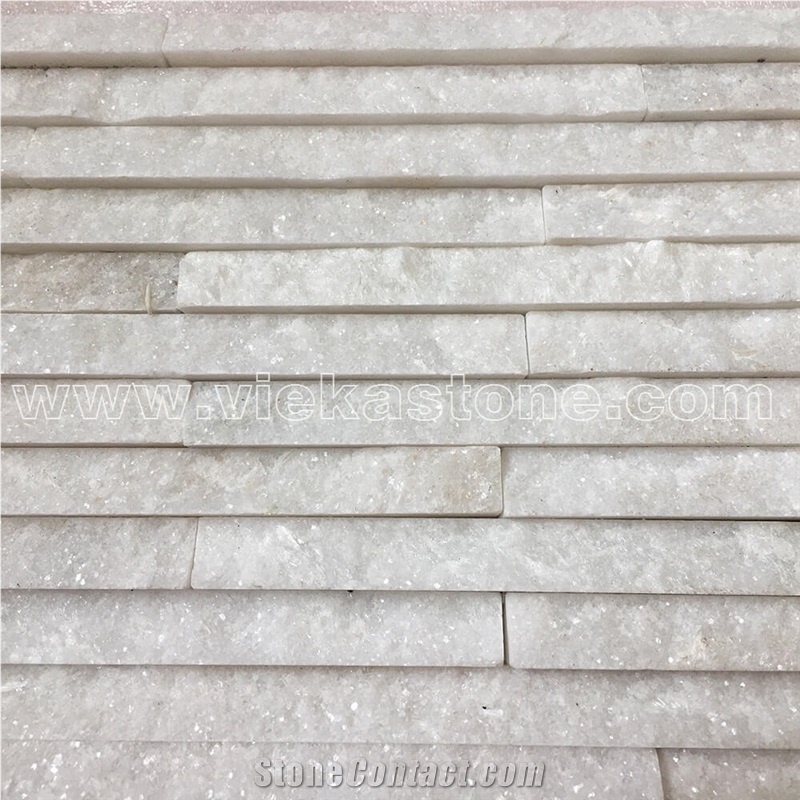 China Snow White Quartzite Stacked Stone Veneer Feature Wall Cladding Panel Ledge Stone Rock Split Face Mosaic Tile Landscaping Building Interior & Exterior Natural Culture Stone 55x15cm Waterfall Z