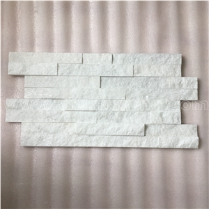 China Snow White Quartzite Stacked Stone Veneer Feature Wall Cladding Panel Ledge Stone Split Face Tile Landscaping Building Interior & Exterior Decor Natural Culture Stone 55x15cm Z-Shape