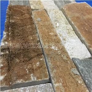 China Yellow Quartzite Ledge Stone Tile Fireplace Stacked Stone Veneer Feature Wall Cladding Panel Rock Natural Split Face Mosaic Landscaping Building Interior & Exterior Culture Stone 60x15cm