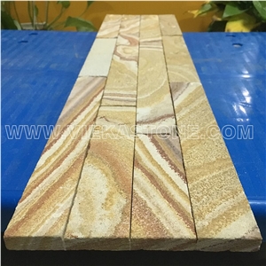 China Yellow Sandstone Fireplace Stacked Stone Veneer Feature Wall Cladding Panel Ledge Stone Flat Natural Split Face Mosaic Tile Landscaping Building Interior & Exterior Decor Culture Stone 60x15cm