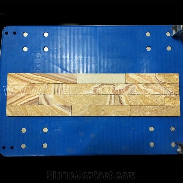China Yellow Sandstone Fireplace Stacked Stone Veneer Feature Wall
