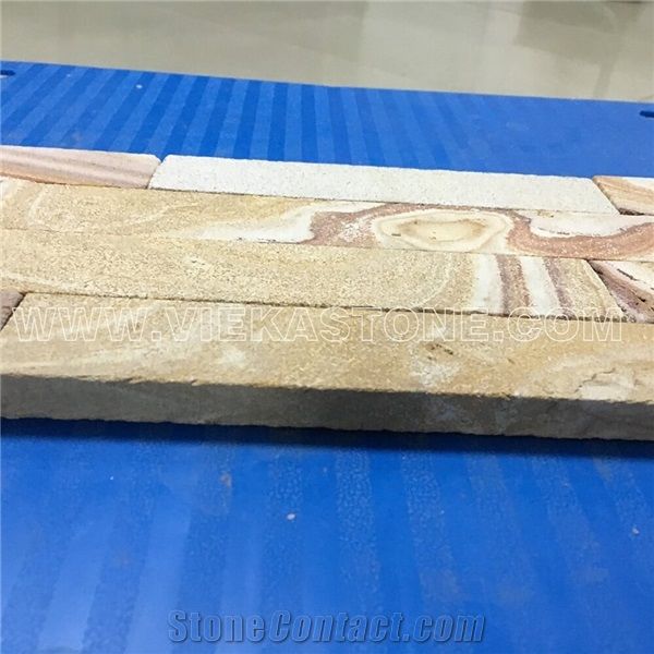 China Yellow Sandstone Fireplace Stacked Stone Veneer Feature Wall