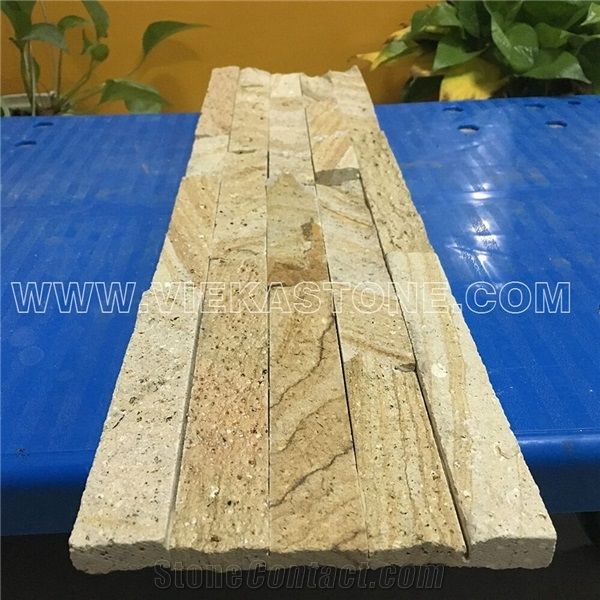 China Yellow Sandstone Fireplace Stacked Stone Veneer Feature Wall