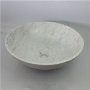 Bianco Carrara White Marble Bathroom Round Sinks, Wash Bowls & Basins, Polished Italy White Marble Sinks