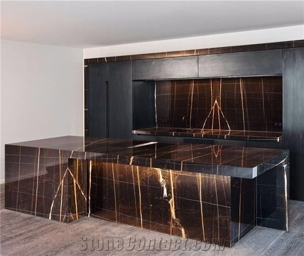 Noir Aziza Marble Black Gold Marble Countertops Kitchen Tops