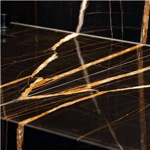 Noir Aziza Marble Black Gold Marble Countertops Kitchen Tops & Worktops, Tunisia Black Marble Table & Counter Tops, Noir Aziza Black Gold Polished Marble Countertops