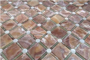 White Onyx & Dark Emperador Marble Mosaic Tiles