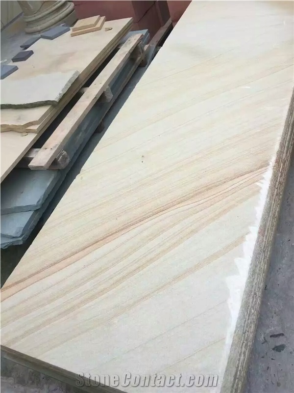Teak Wooden Vein Yellow Sandstone Tiles Slabs Competitive Prices