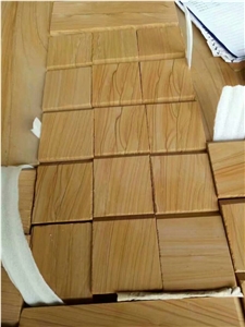 Yellow Wooden Honed Surface Sandstone Tiles Slabs Paver