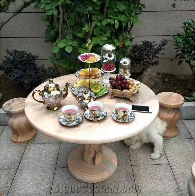 Wanxia Red Marble Garden Decoration Table Sets