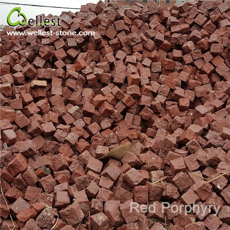 All Side Natural Split Red Porphyry Paving Cube Cobble Setts for Drawway
