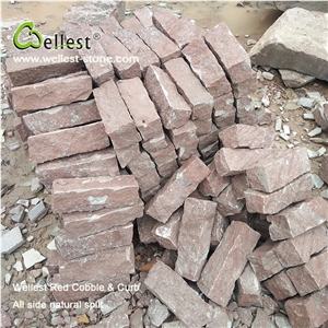 China Ocean Red Porhyry Narual Split Cube Cobble Paver for Patio and Garden