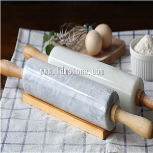 Stone Marble Rolling Pin with Wooden Handle and Base